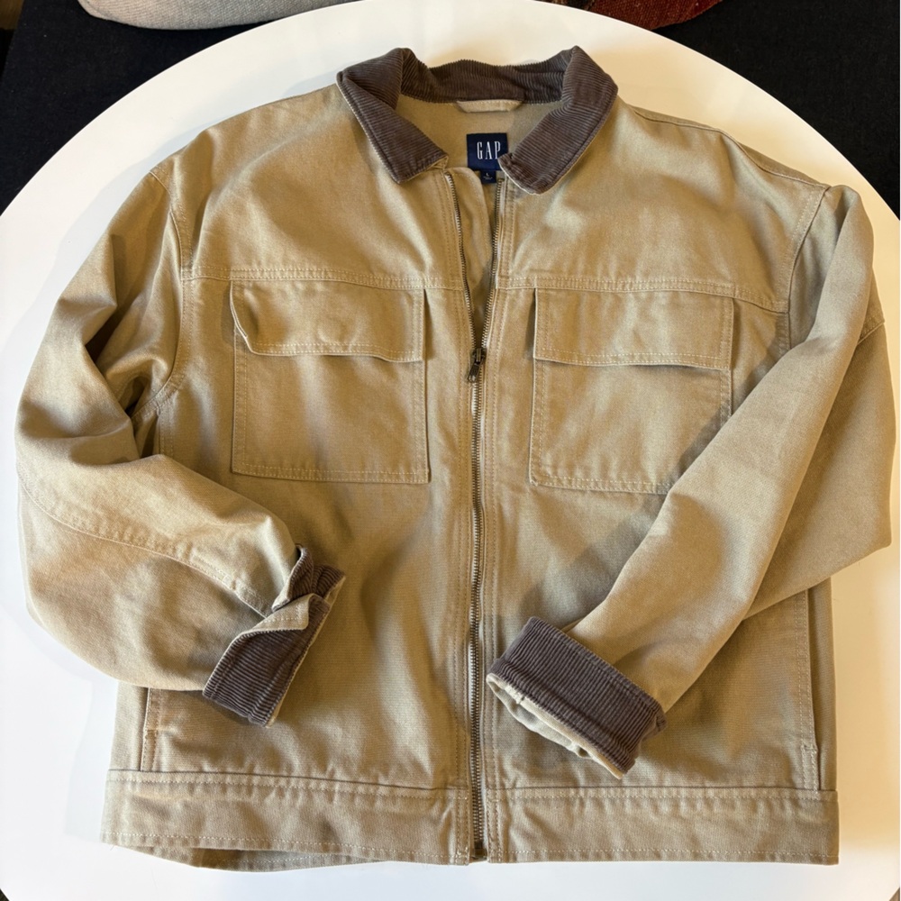 GAP Men's Beige Jacket with Corduroy Details Size Large